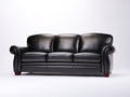 Canapé 3 places en revêtement effet cuir noir avec accoudoirs roulés 220x92x88 cm pour salon style classique