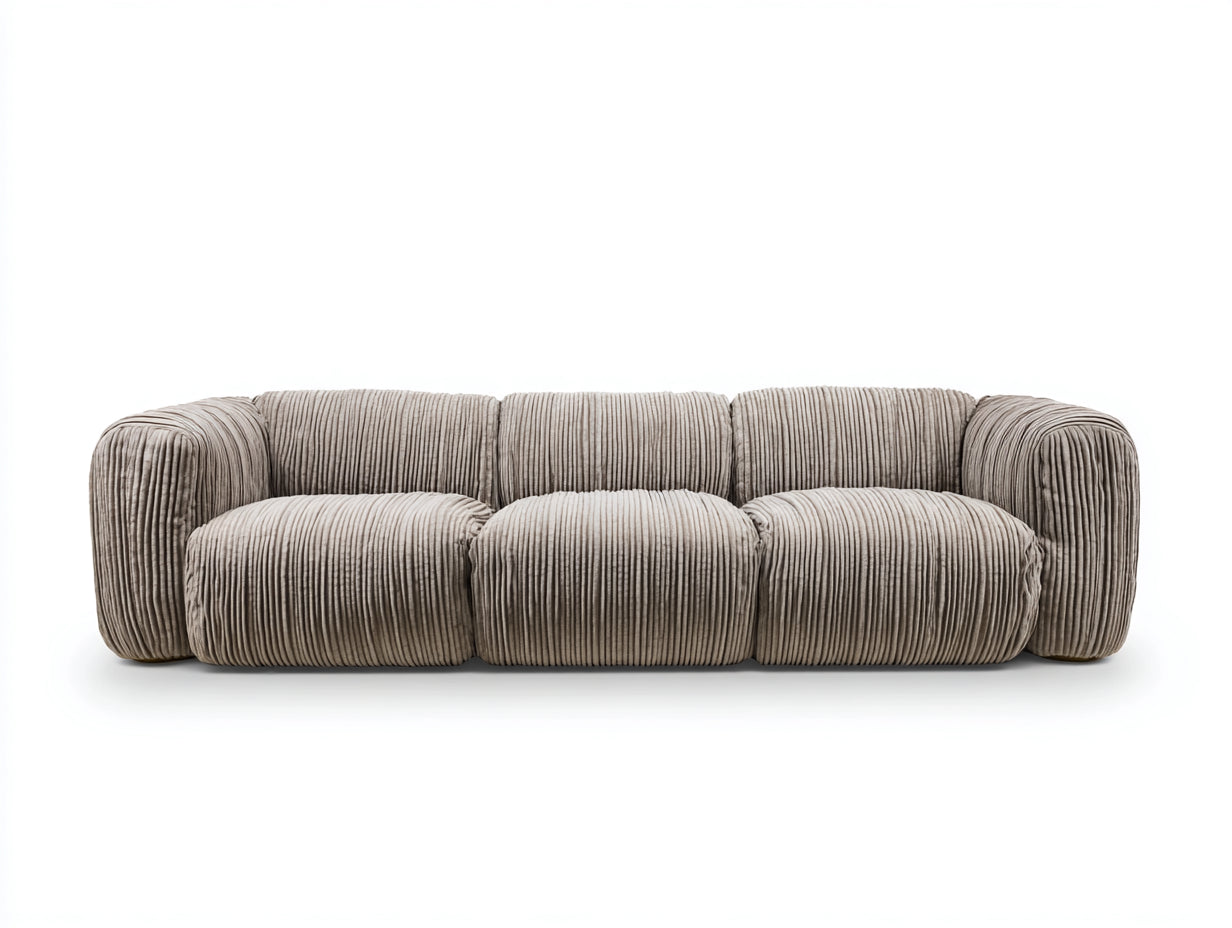 Canapé 3 places en velours côtelé 230x95x72 cm - taupe - style contemporain