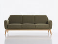 Canapé 3 places en tissu bouclé vert olive avec pieds en bois 210x85x82 cm pour salon style moderne