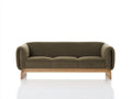 Canapé 3 places en tissu texturé 215x88x78 cm - vert olive et bois naturel - style moderne