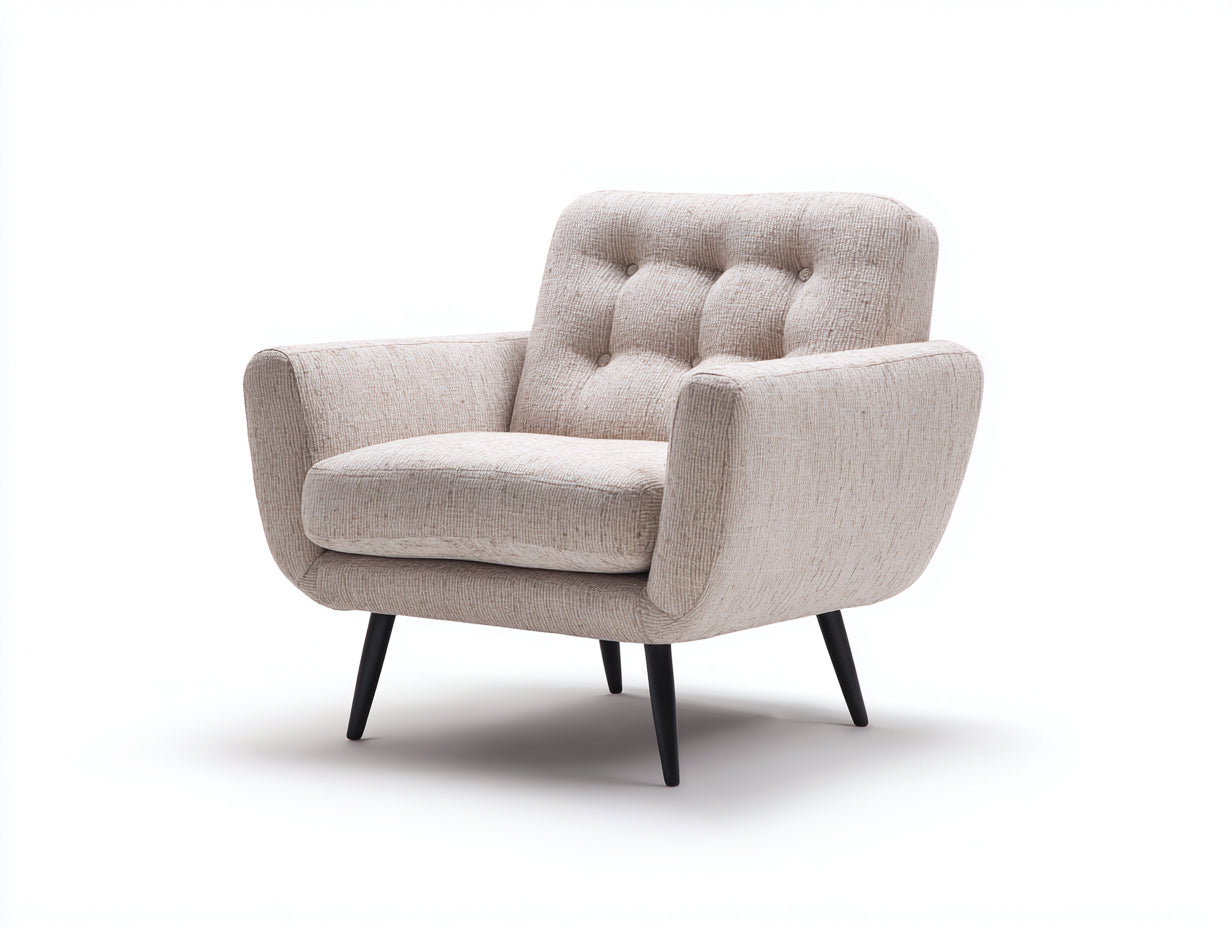 Fauteuil en tissu texturé capitonné 82x78x84 cm - beige et noir - style moderne