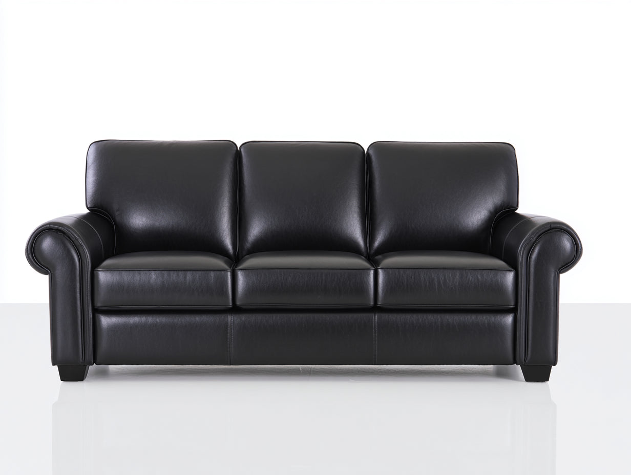 Canapé 3 places en simili cuir 215x88x86 cm - noir - style classique