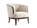 Fauteuil en tissu effet velours 82x76x77 cm - crème et bois foncé - dossier enveloppant