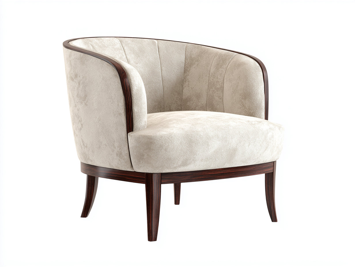 Fauteuil en tissu effet velours 82x76x77 cm - crème et bois foncé - dossier enveloppant