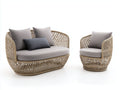 Canapé de jardin ensemble 2 pièces en rotin tressé naturel avec assise grise 150x82x78 cm pour terrasse style aérien