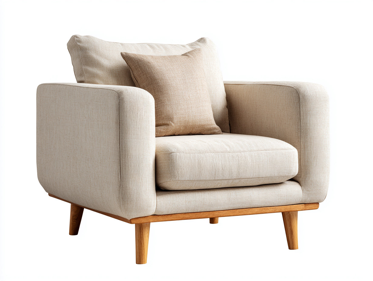Fauteuil en tissu beige avec pieds en bois 98x88x84 cm pour salon style scandinave