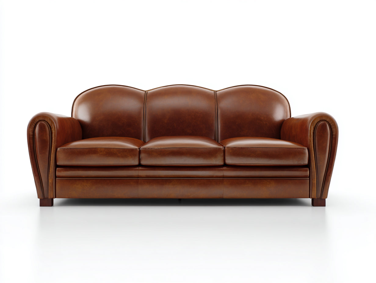 Canapé 3 places en revêtement effet cuir 220x92x88 cm - marron cognac - style classique