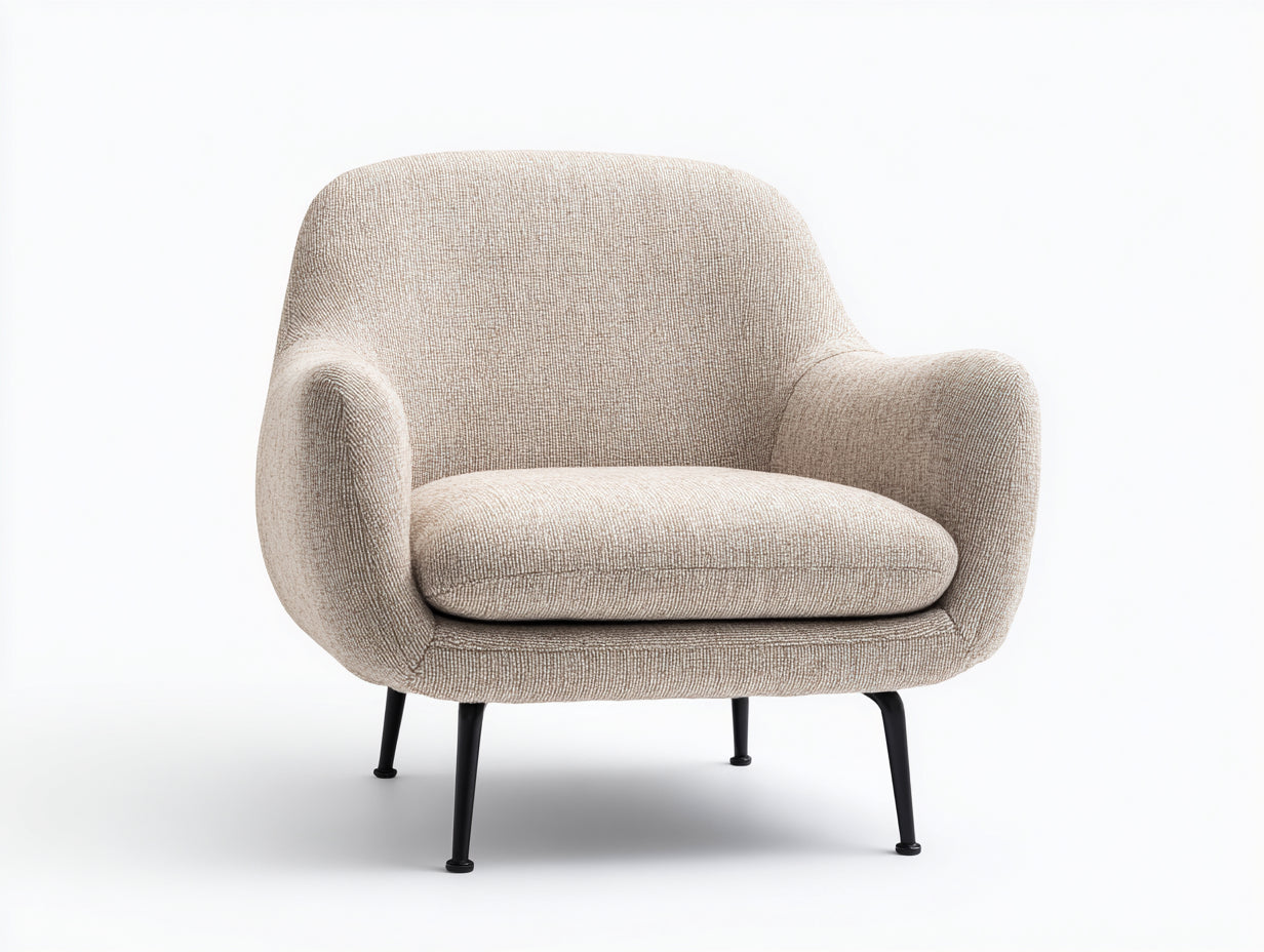 Fauteuil en tissu bouclé 82x76x78 cm - beige avec pieds noirs - design arrondi