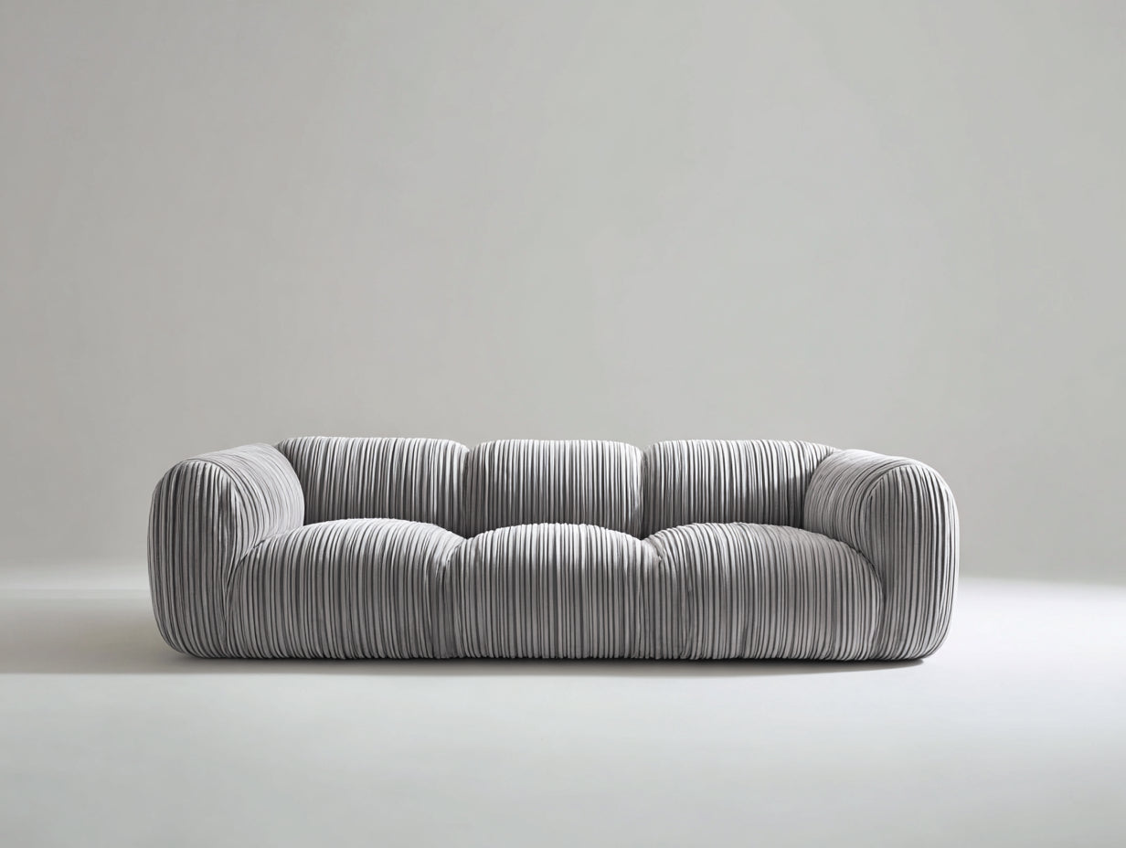 Canapé 3 places en tissu côtelé 230x95x72 cm - gris clair - design arrondi contemporain