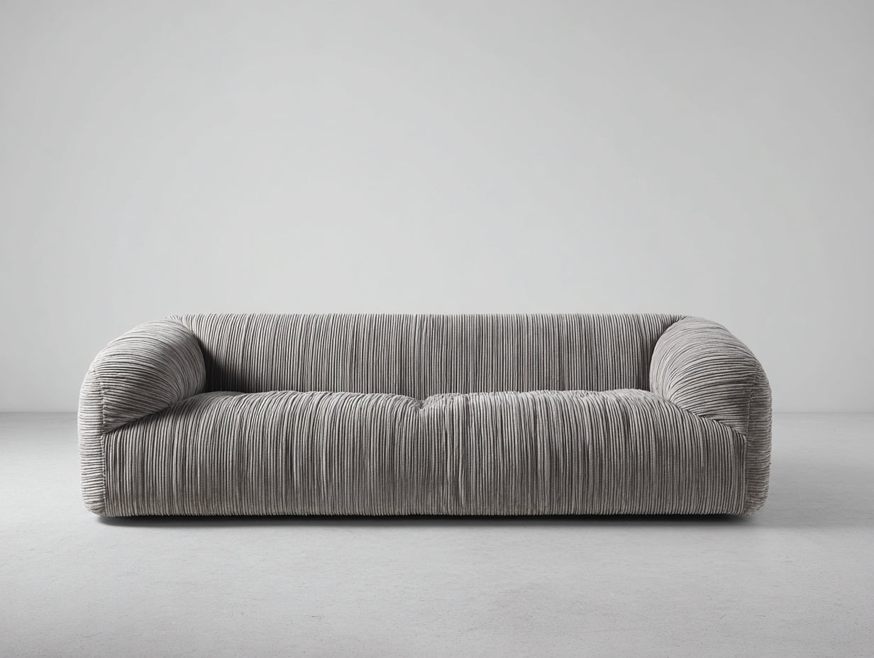 Canapé 3 places en tissu côtelé 230x95x72 cm - gris clair - accoudoirs arrondis modernes