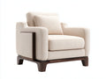 Fauteuil en tissu texturé 112x94x82 cm - beige et bois foncé - assise profonde contemporaine
