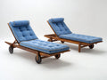 Bain de soleil lot de 2 en bois avec surface rembourrée bleue 200x70x88 cm pour jardin dossier inclinable