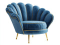 Fauteuil en velours bleu avec pieds dorés 110x85x88 cm pour salon style coquillage