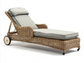 Bain de soleil en rotin tressé naturel avec assise rembourrée grise 200x75x85 cm pour jardin style classique
