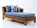 Bain de soleil en rotin tressé et bois 190x85x78 cm - bleu et naturel - style lounge pour jardin