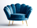 Fauteuil en velours 110x88x90 cm - bleu pétrole et doré - style coquillage