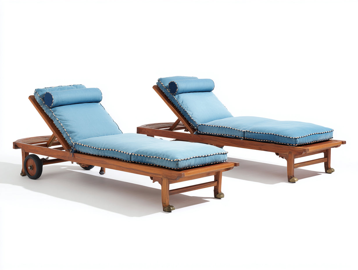 Bain de soleil en bois 200x75x90 cm - bleu et naturel - dossier inclinable
