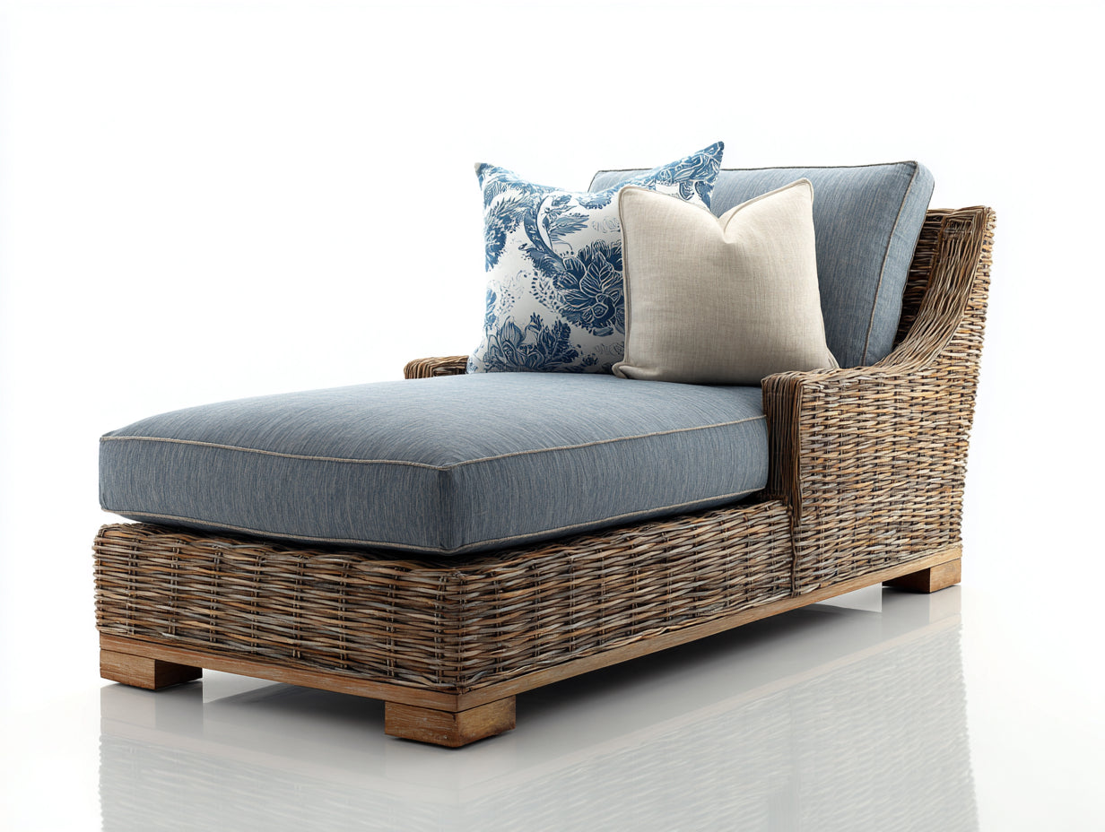 Bain de soleil en résine tressée 180x85x75 cm - bleu et naturel - style bord de mer