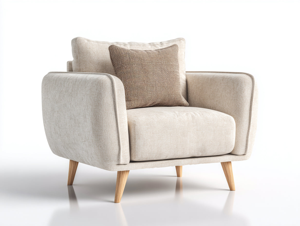 Fauteuil en tissu texturé 106x90x84 cm - beige et bois naturel - style scandinave