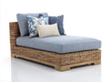 Bain de soleil en rotin tressé naturel avec assise rembourrée bleue 180x95x82 cm pour jardin style bord de piscine