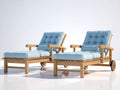 Bain de soleil lot de 2 en bois 200x68x95 cm - bleu clair et naturel - avec roues