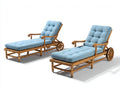 Bain de soleil lot de 2 en bois 200x72x88 cm - bleu clair et naturel - dossier réglable avec roues