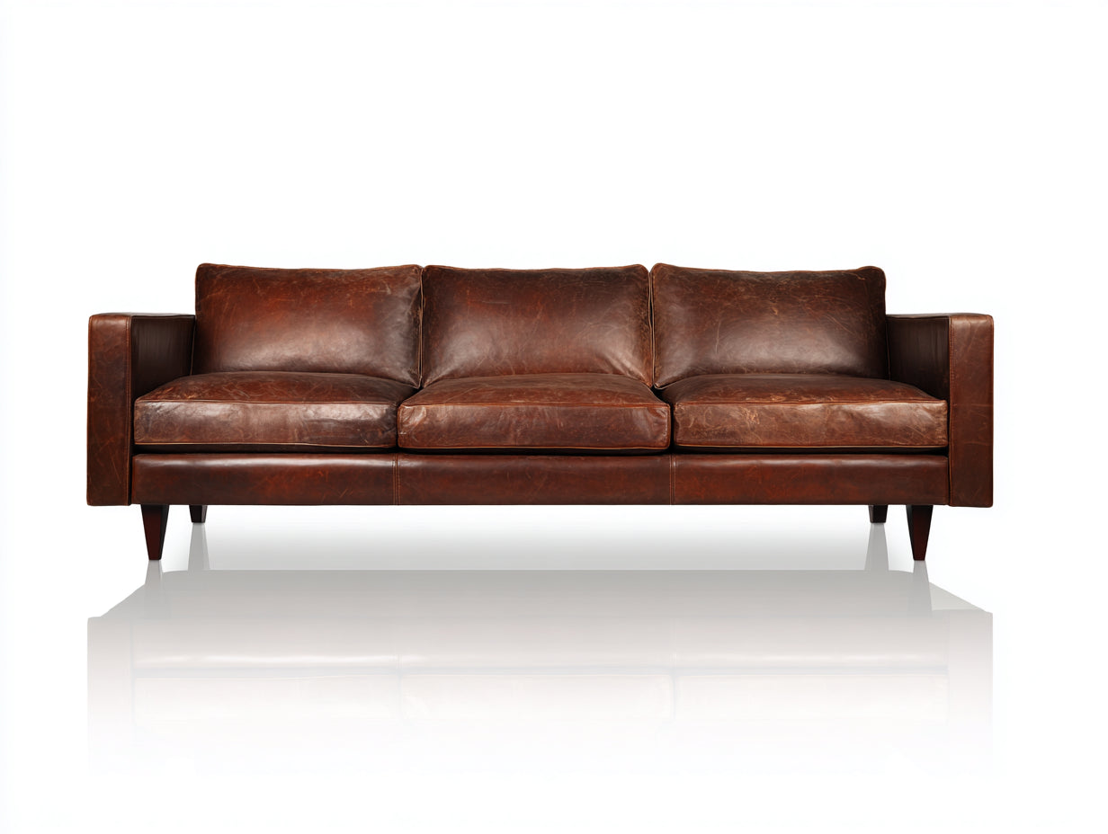 Canapé 3 places en revêtement effet cuir vieilli 224x88x78 cm - marron - style contemporain