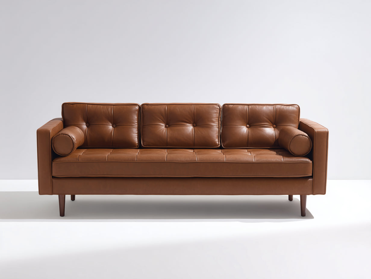Canapé 3 places en revêtement effet cuir 225x88x82 cm - marron cognac - style rétro