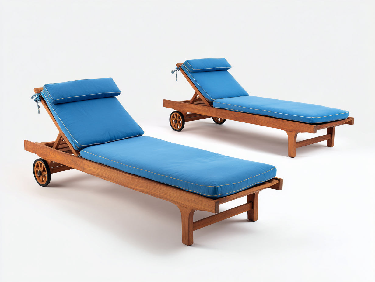 Bain de soleil en bois 200x72x86 cm - bleu et naturel - dossier inclinable
