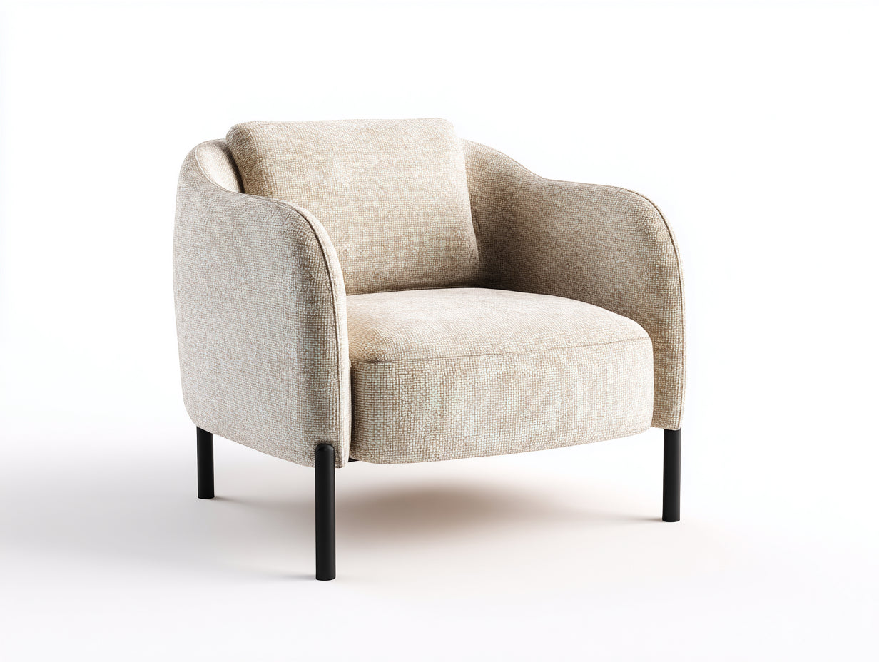 Fauteuil en tissu bouclé beige avec pieds en métal noir 88x82x78 cm pour salon style contemporain