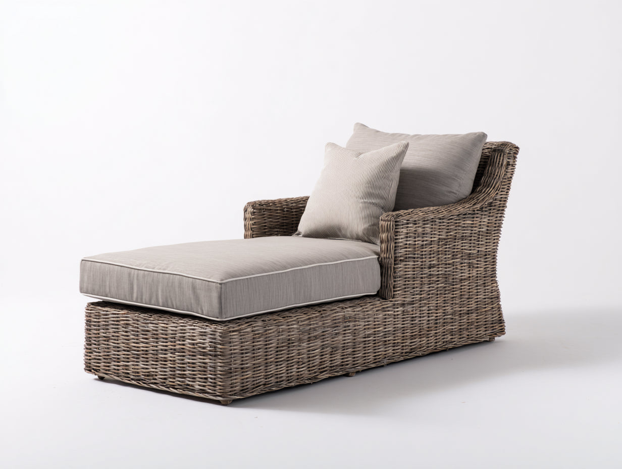 Bain de soleil en résine tressée 180x86x78 cm - gris et naturel - design lounge pour jardin