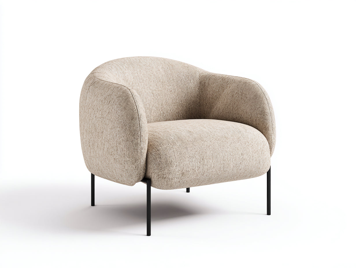 Fauteuil en tissu texturé 88x82x78 cm - beige et noir - design arrondi moderne