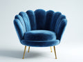 Fauteuil en velours 88x82x84 cm - bleu et or - style coquillage