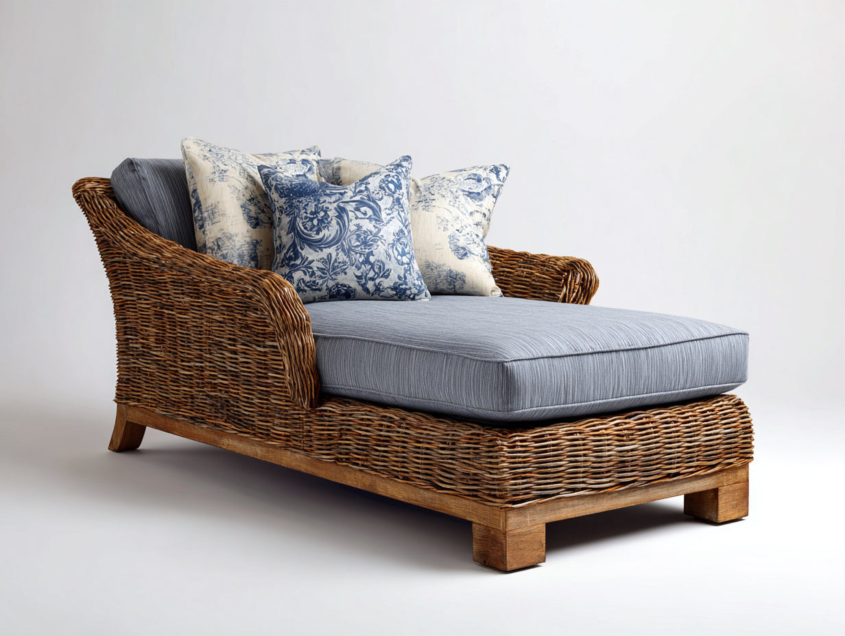 Bain de soleil en rotin tressé 165x85x78 cm - naturel et gris - style lounge