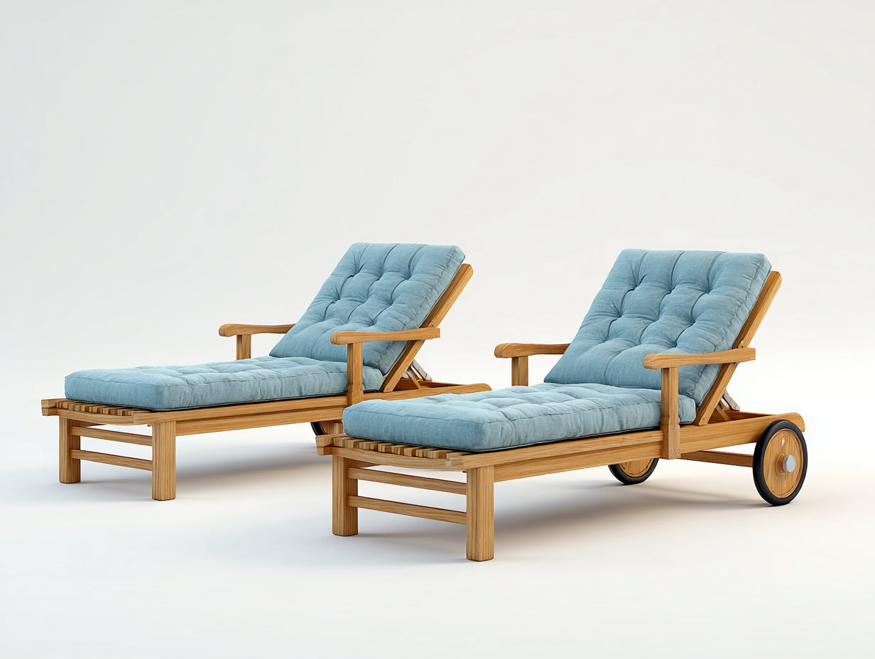 Bain de soleil en bois 200x72x88 cm - bleu clair et naturel - dossier inclinable