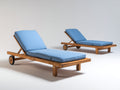 Bain de soleil lot de 2 en bois 200x75x90 cm - bleu et naturel - dossier réglable à roulettes
