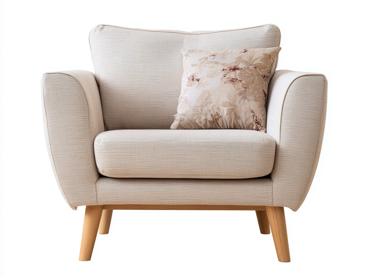 Fauteuil en tissu texturé 92x86x88 cm - beige et bois naturel - style scandinave