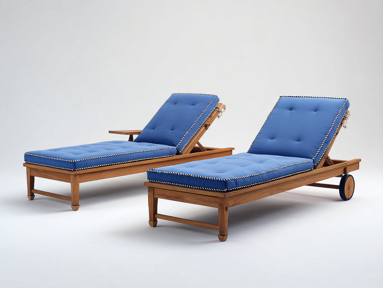 Bain de soleil lot de 2 en bois 200x65x85 cm - bleu et naturel - dossier réglable pour jardin
